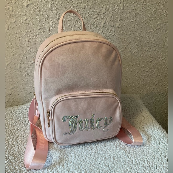 Powder Blush Obsession Velour Juicy Couture Backpack rhinestone spell out NWT main image 6
